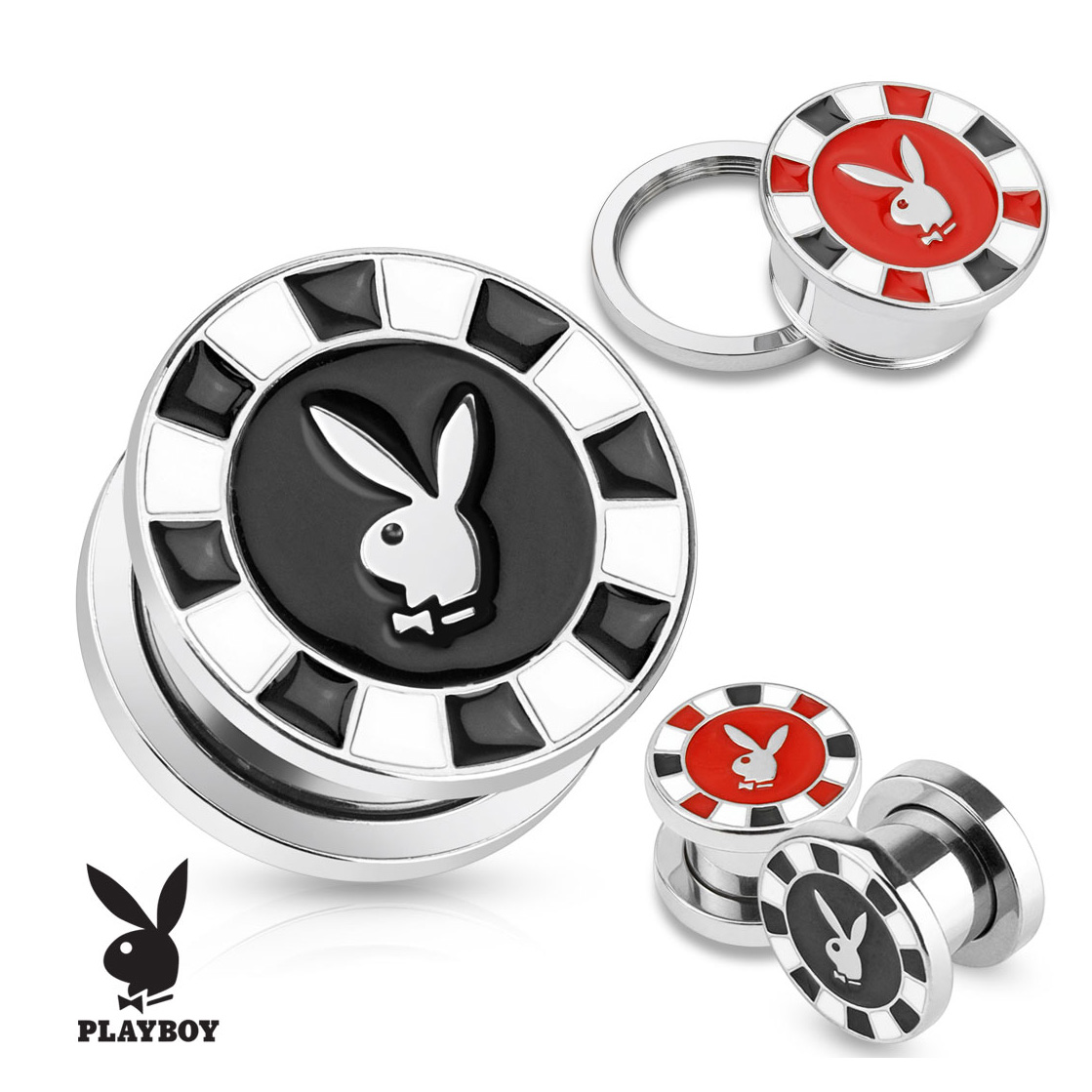 Plug z chirurgické oceli - pokerový čip s Playboy™ zajíčkem