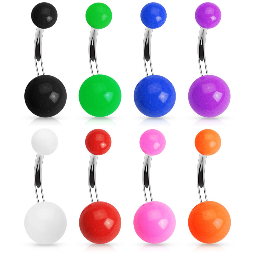 Piercing do pupíku s kuličkami z akrylátu v různých barvách